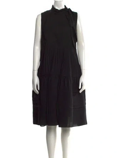 Pre-owned Lanvin Tie Neck Midi Length Dress In Black