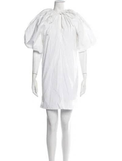 Pre-owned Lanvin Tie Neck Mini Dress In White