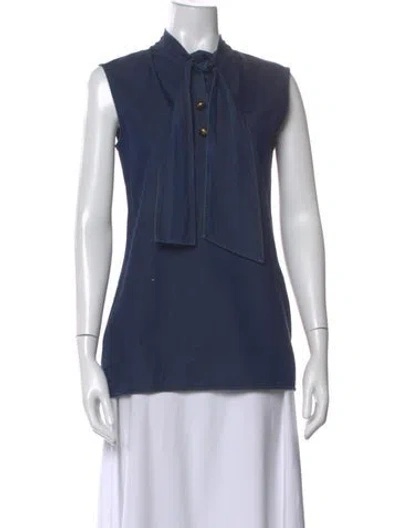 Pre-owned Lanvin Tie Neck Sleeveless Blouse In Blue