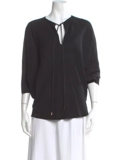 Pre-owned Lanvin Tie Neck Three-quarter Sleeve Blouse In Gray