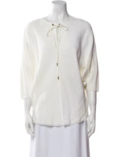 Pre-owned Lanvin Tie Neck Three-quarter Sleeve Button-up Top In Neutral