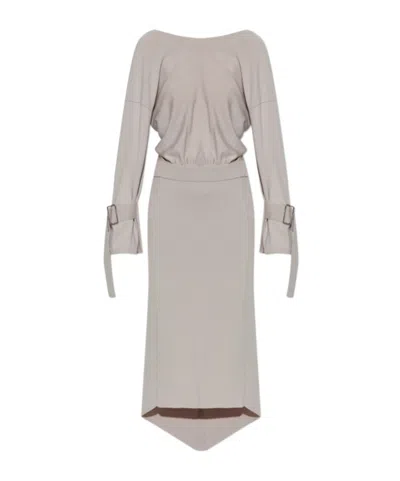 Lanvin Tie-back Midi Dress In Gray