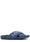 Lanvin Logo-embroidered Crossover Denim Slides In Denim