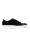 Lanvin Panelled Patent-leather And Velvet Low-top Trainers In Black