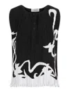 Lanvin Sleeveless Pleated Abstract Pattern Top In Black