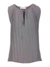 Lanvin Drawstring Neck Pleated Sleeve Top In Plata