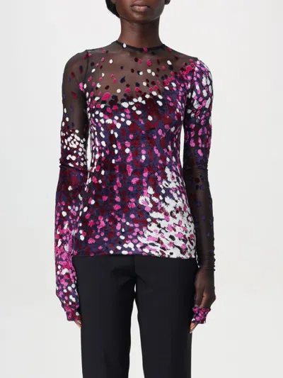 Lanvin Semi-sheer Long-sleeve Top In Fuchsia