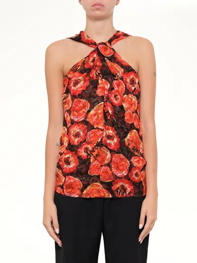Lanvin Floral-print Halterneck Blouse In Brown