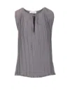 Lanvin Drawstring Neck Pleated Sleeve Top In Steel