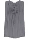 Lanvin Drawstring Neck Pleated Sleeve Top In Steel