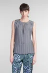 Lanvin Drawstring Neck Pleated Sleeve Top In Gray