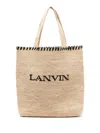 Lanvin Logo-embroidered Raffia Tote Bag In Neutral