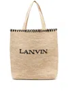 Lanvin Logo-embroidered Raffia Tote Bag In Neutral