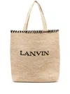 Lanvin Logo-embroidered Raffia Tote Bag In Neutral