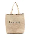 Lanvin Logo-embroidered Raffia Tote Bag In Neutral
