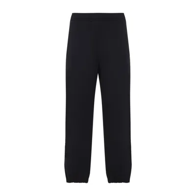 Lanvin Black Embroidered Logo Cotton Pants In Multi