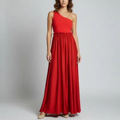 Pre-owned Lanvin Tribute Red Satin And Stretch Crepe One Shoulder Maxi Dress M