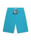 LANVIN TURQUOISE SHORTS WITH LOGO AND CURB MOTIF