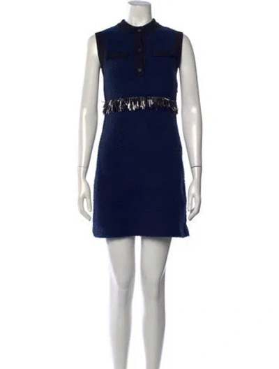 Pre-owned Lanvin Tweed Mini Dress In Blue