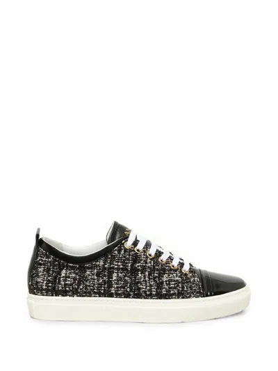 Lanvin Tweed Patent-leather Sneakers In Black