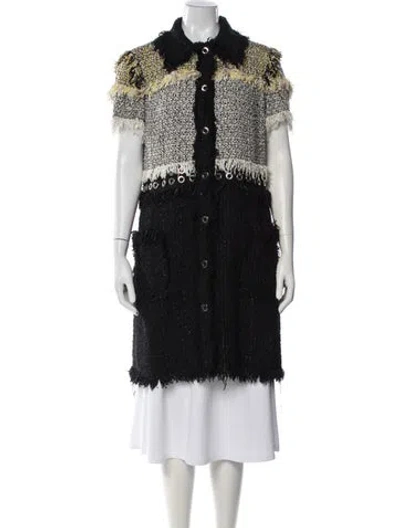 Pre-owned Lanvin Tweed Pattern Coat In Black