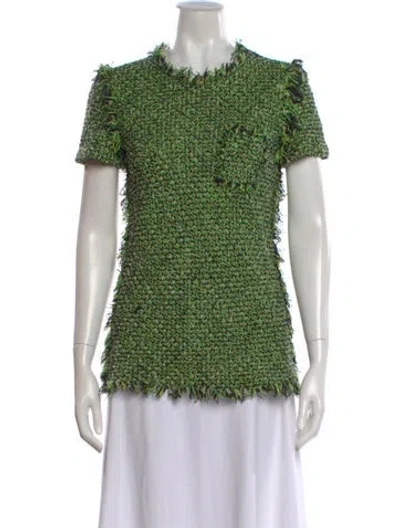 Pre-owned Lanvin Tweed Pattern Crew Neck Top In Green