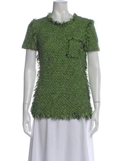 Pre-owned Lanvin Tweed Pattern Crew Neck Top In Green