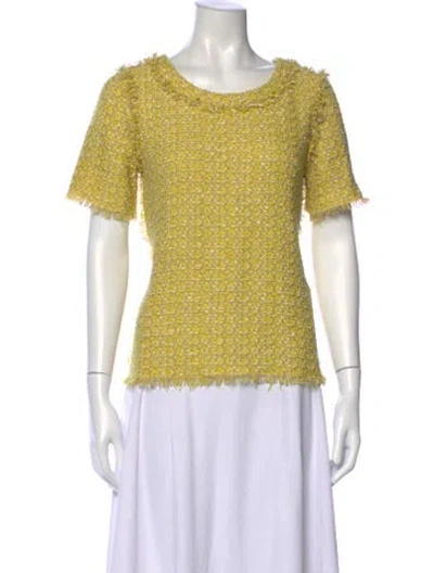 Pre-owned Lanvin Tweed Pattern Crew Neck Top In Yellow