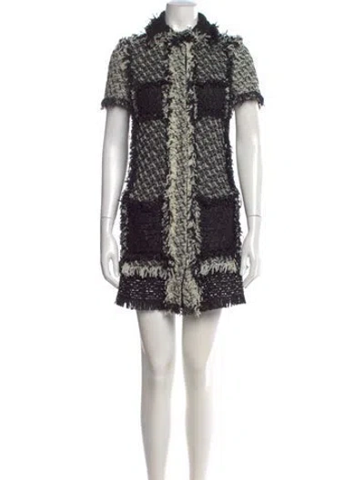 Pre-owned Lanvin Tweed Pattern Mini Dress In Black