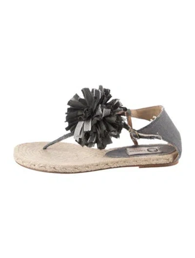 Pre-owned Lanvin Tweed Pattern Pom-pom Embellishments Sandals In Grey