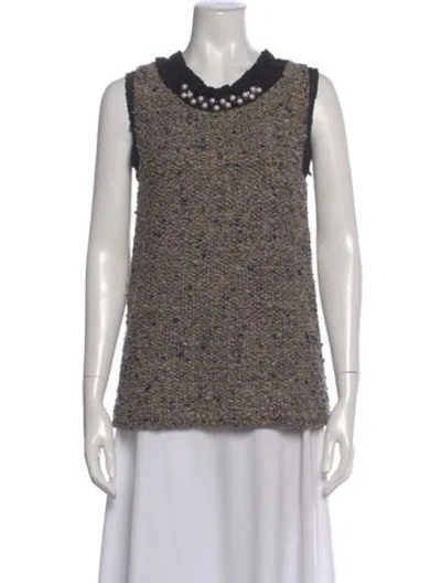 Pre-owned Lanvin Tweed Pattern Sleeveless Top In Blue