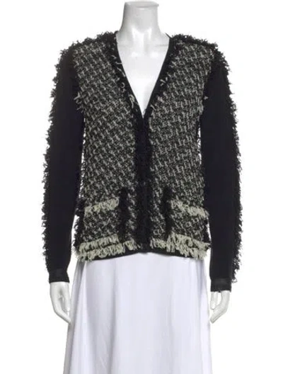 Pre-owned Lanvin Tweed Pattern V-neck Sweater In Black