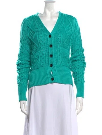 Pre-owned Lanvin Tweed Pattern V-neck Sweater In Green