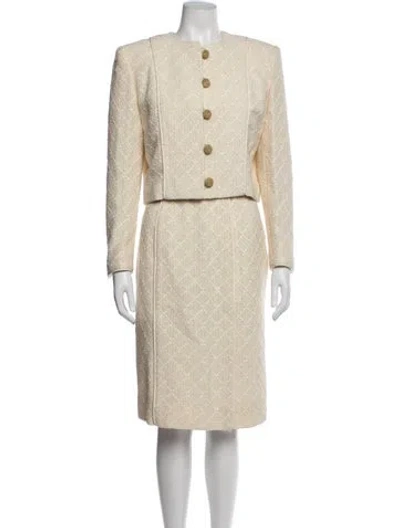 Pre-owned Lanvin Tweed Patterned Skirt Set In Neutrals