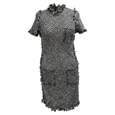 Lanvin Tweed Short Sleeve Mini Dress In Black And White Cotton In Gray