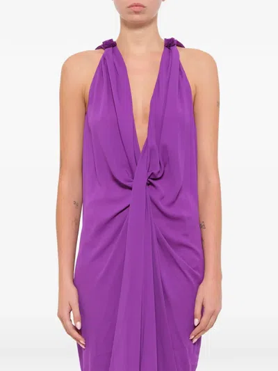 Lanvin Twist-detail Maxi Dress In Purple
