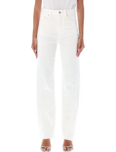 Lanvin Twisted Denim High Waist Straight Jeans In White