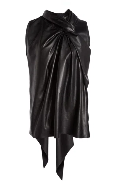Lanvin Twisted Leather Top In Black