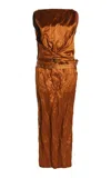 Lanvin Twisted Satin Midi Dress In Orange