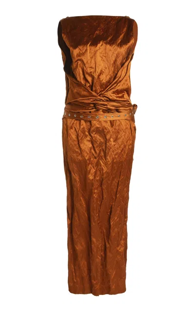 Lanvin Twisted Satin Midi Dress In Orange