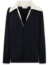 Lanvin Double Layer Cardigan With Contrast Collar In Blue