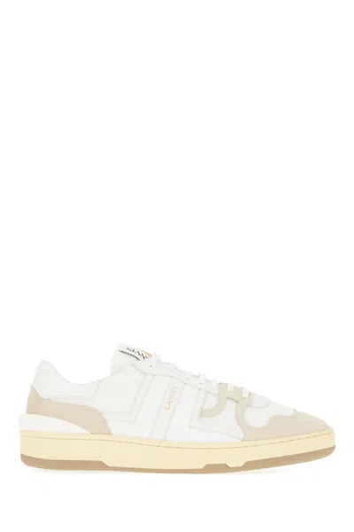 LANVIN TWO-TONE LEATHER AND FABRIC CLAY SNEAKERS