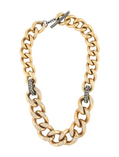 Pre-owned Lanvin Two-tone Crystal & Cord Link Toggle Necklace, 23" In Multi