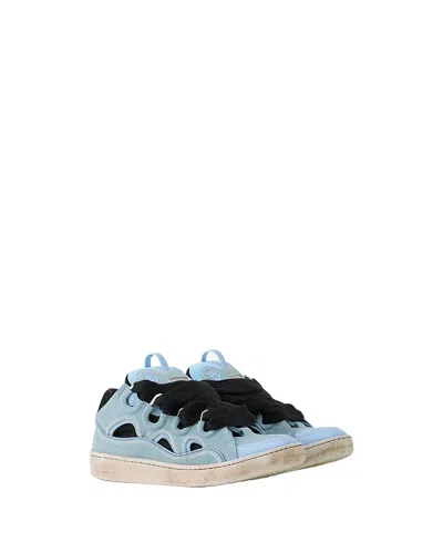 Lanvin Unisex Curb Canvas Sneakers With Topstitching In Blue