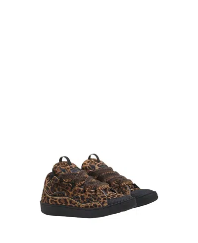 Lanvin Unisex Curb Sneakers In Pony Leather With A Leopard Print In Multi