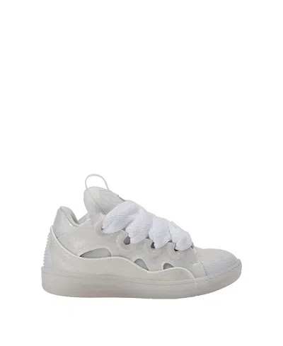 Lanvin Unisex Leather Curb Sneakers With Glitter Effect In White