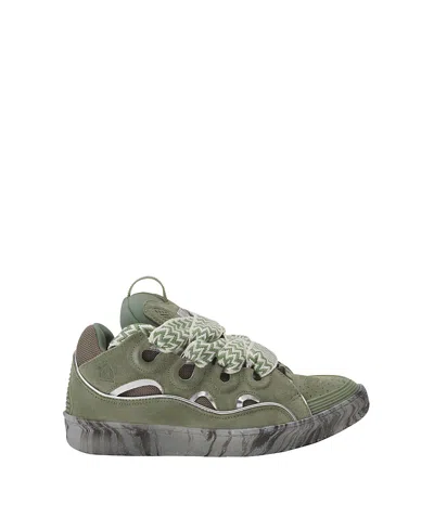 Lanvin Unisex Leather Curb Sneakers With Marbled Sole In Multi