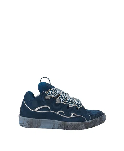 Lanvin Unisex Leather Curb Sneakers With Marbled Sole In Multi