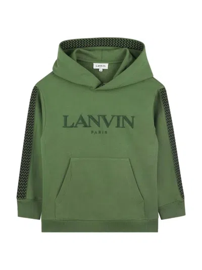 Lanvin Embroidered Logo Hoodie With Kangaroo Pocket For Boys In Green