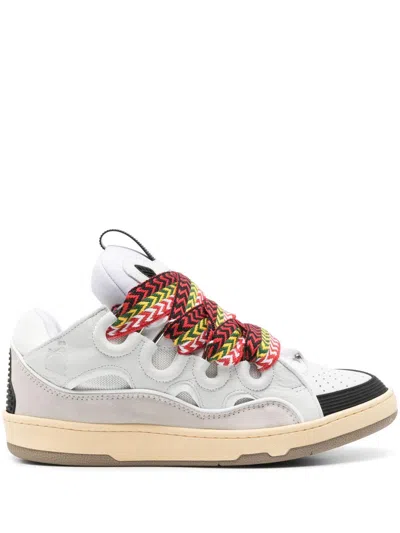 LANVIN UNISEX SNEAKERS IN GREY CALFSKIN WITH MULTICOLORED LACES LANVIN